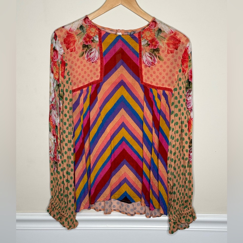Anthropologie Multicolor Miranda Chevron & Floral Long-Sleeve Blouse